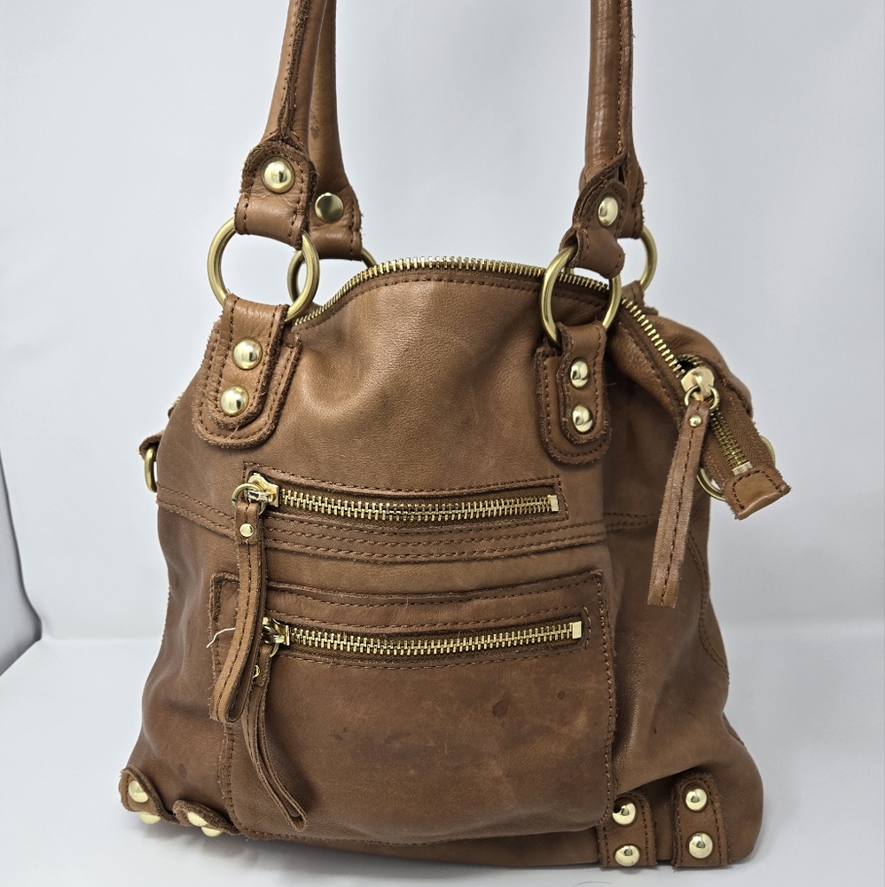 Linea Pelle Medium Dylan Tote Bag Handbag Purse Shoulder Brown Cognac